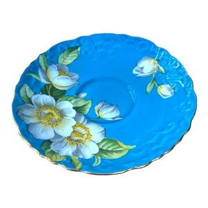 1910s Art Nouveau Aynsley England Bone China Saucer In Teal Blue Dogwood Flowers